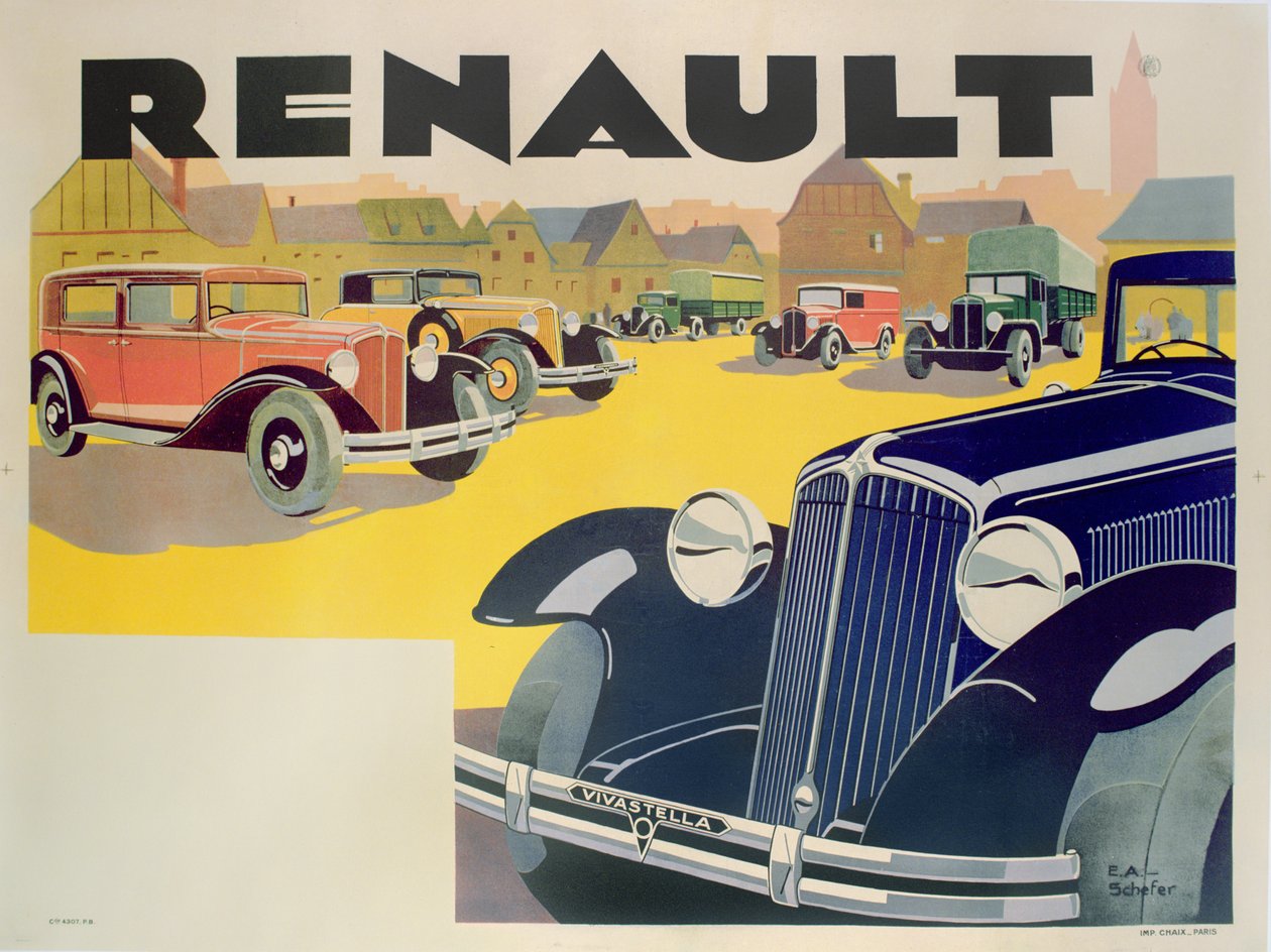 Reklám a Renault gépkocsikról, 1920 körüli évek alkotó: Emile Andre Schefer