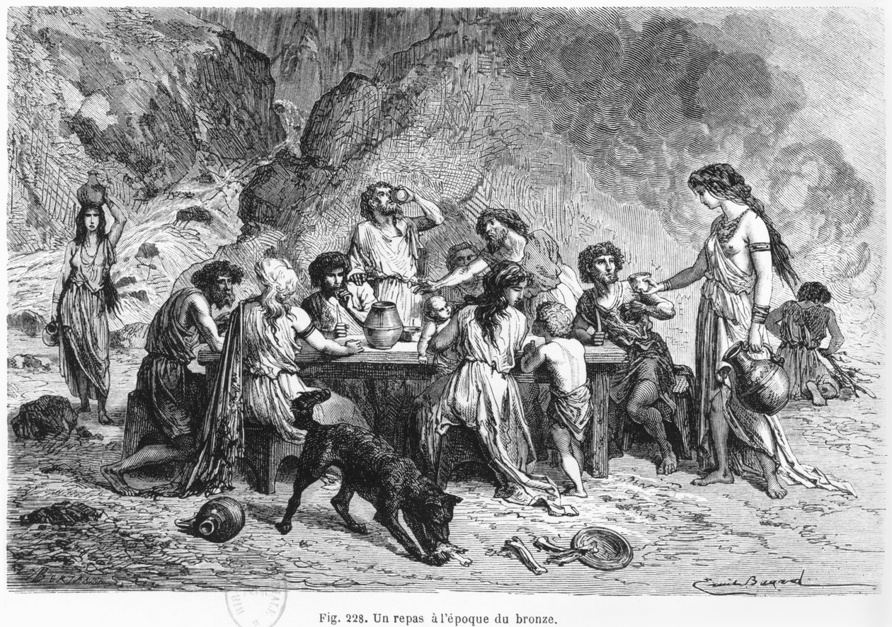 Étkezés a bronzkorban, illusztráció Louis Figuier (1819-94) „L