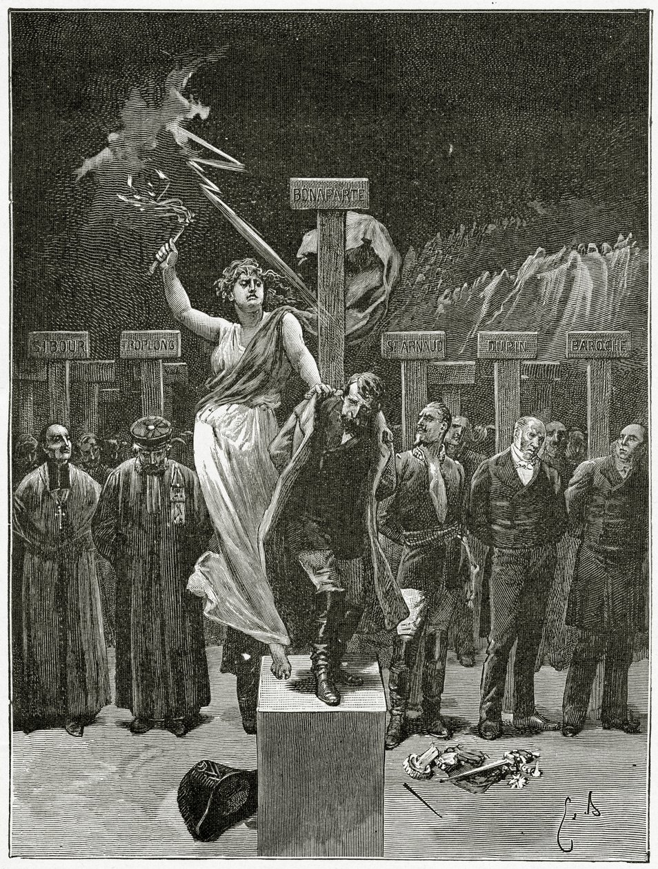 A büntetések, 19. század (bw-metszet) alkotó: Emile Antoine Bayard