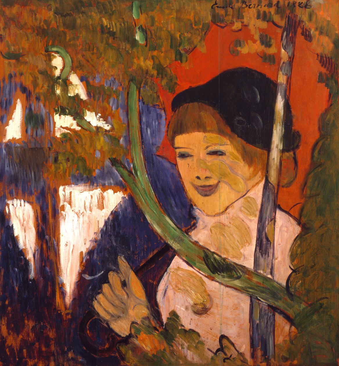 Breton lány piros esernyővel, 1888 alkotó: Emile Bernard