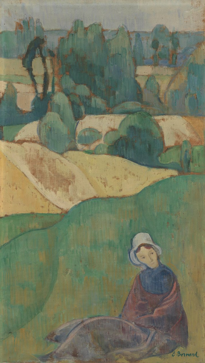 Nő ül egy mezőn alkotó: Emile Bernard