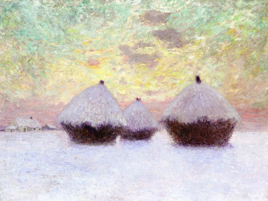 Szénahalmok a hóban alkotó: Emile Claus