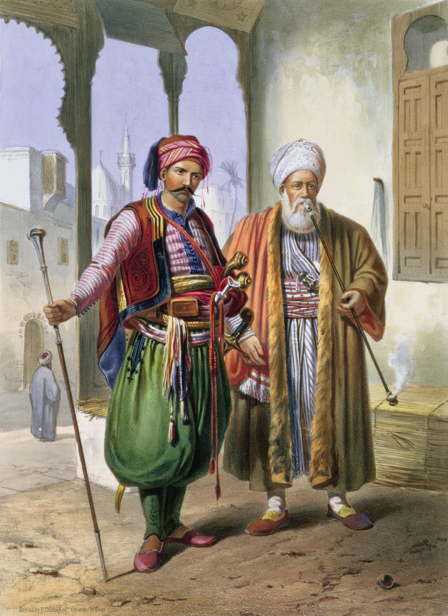 Egy janicsár és egy kereskedő Kairóban, illusztráció a „Nílus völgyéből”, Charles Bour (1814-81) kocsma vésette. Lemercier, 1848 alkotó: Emile Prisse d