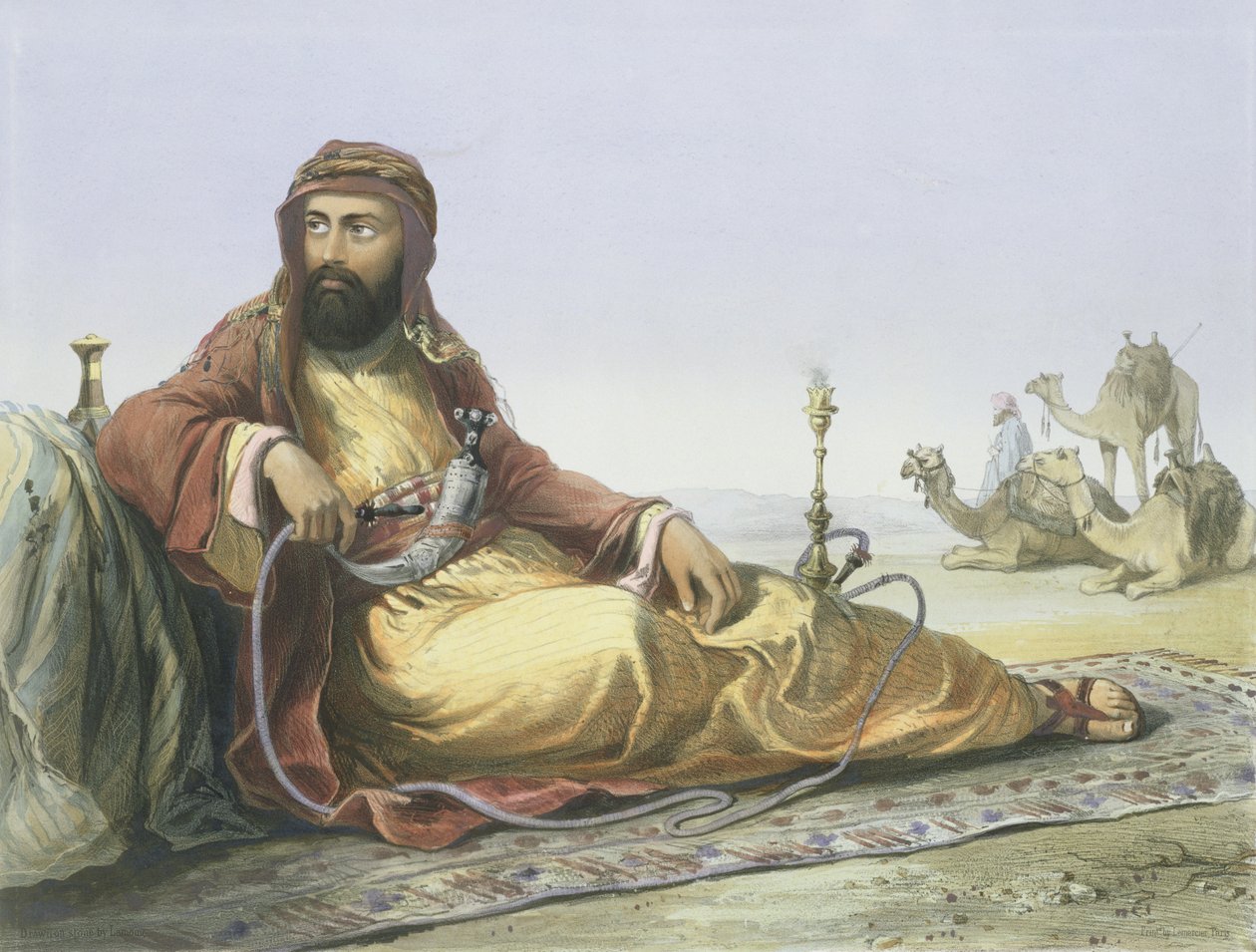 Egy arab pihen a sivatagban, címlap a „Nílus völgyéből”, Lemoine metszete, kocsma. Lemercier, 1848 alkotó: Emile Prisse d