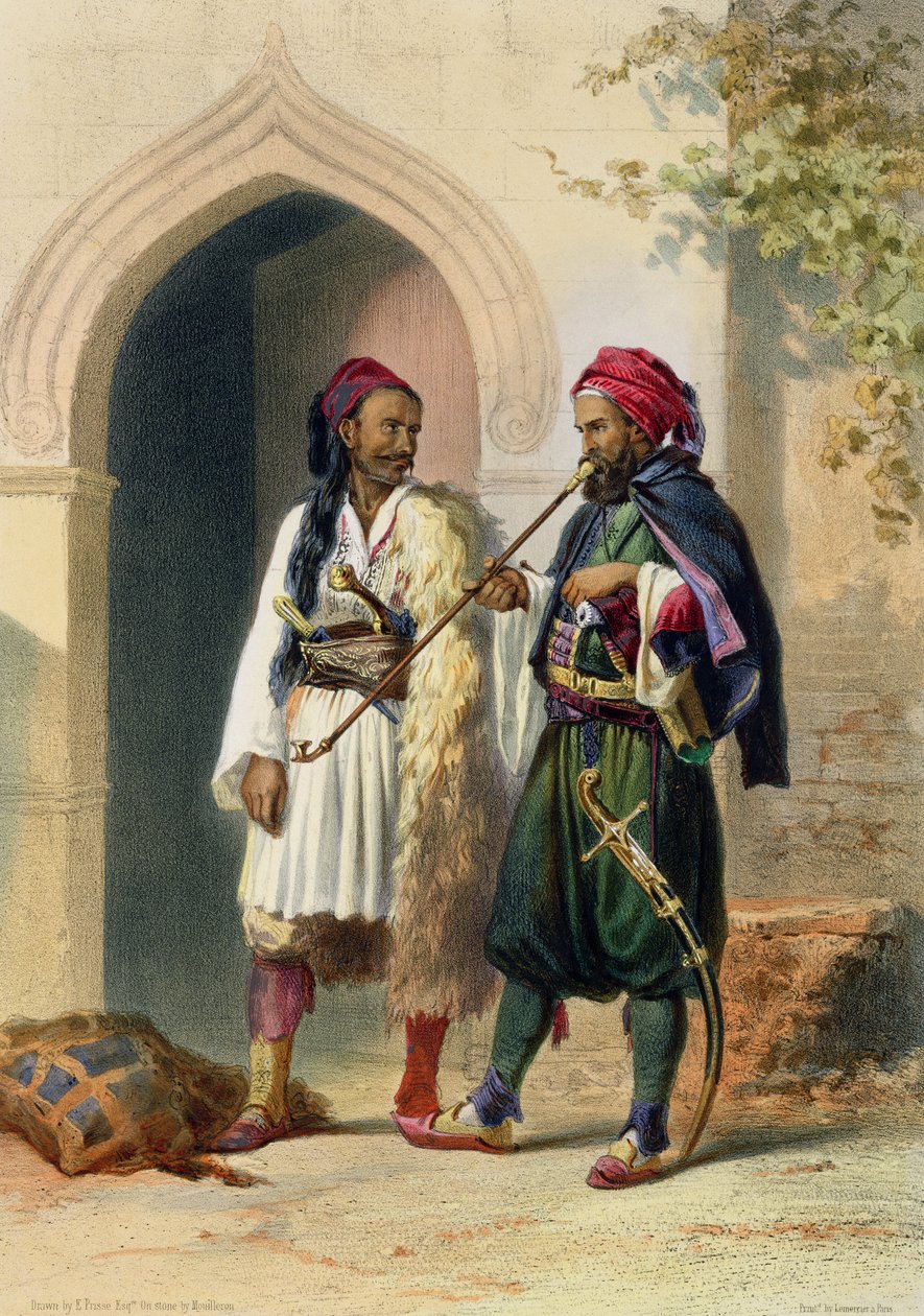 Arnaout és Osmanli katonák Alexandriában, illusztráció a Nílus völgyéből, vésette Mouilleron, kocsma. Lemercier, 1848 alkotó: Emile Prisse d