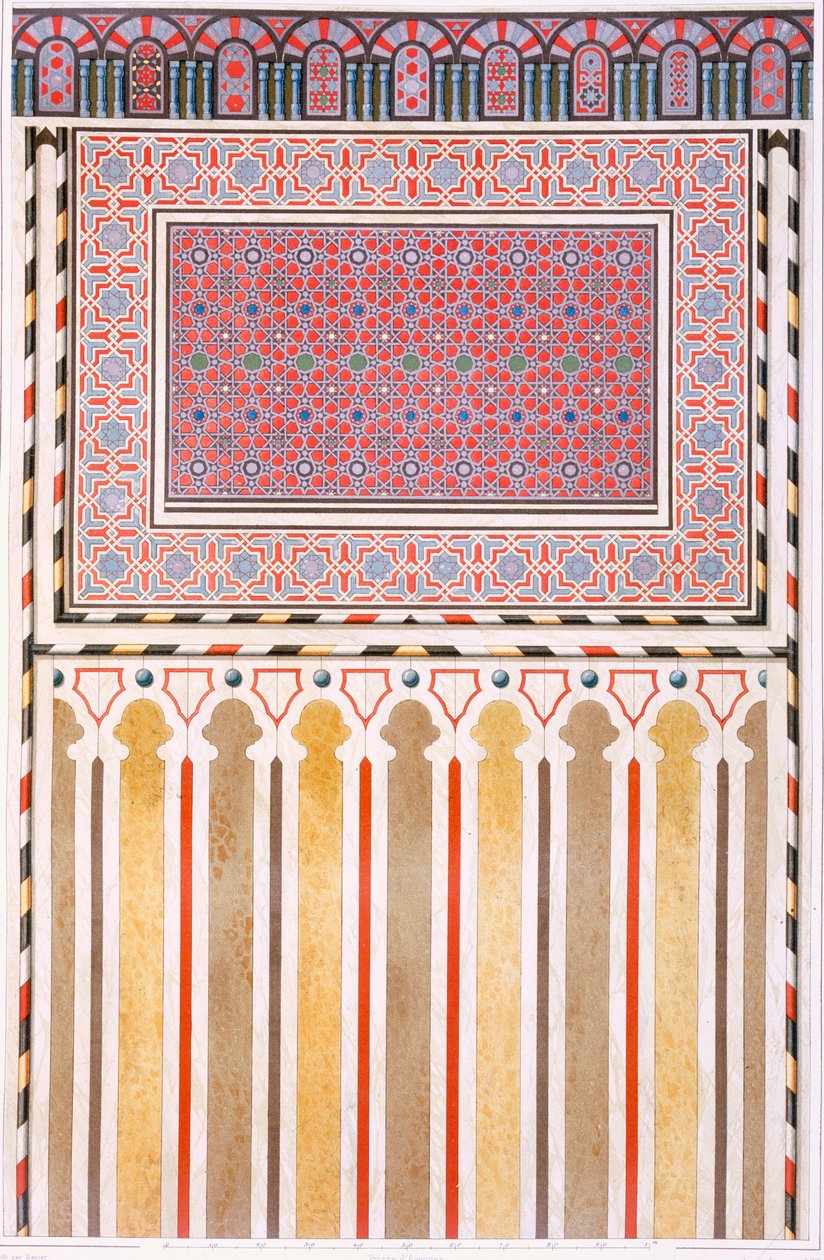 Kairó: Az El Bordeyny mecset díszítése: a Mihrab mozaik geometriai mintái, 19. század (chromolitho) alkotó: Emile Prisse d