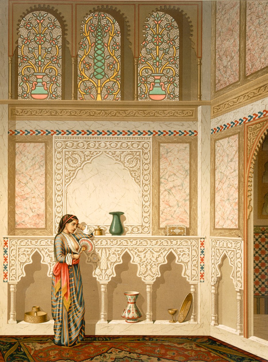 Kairó: Sidi Youssef Adami háztartási házának belseje, 19. század (chromolitho) alkotó: Emile Prisse d
