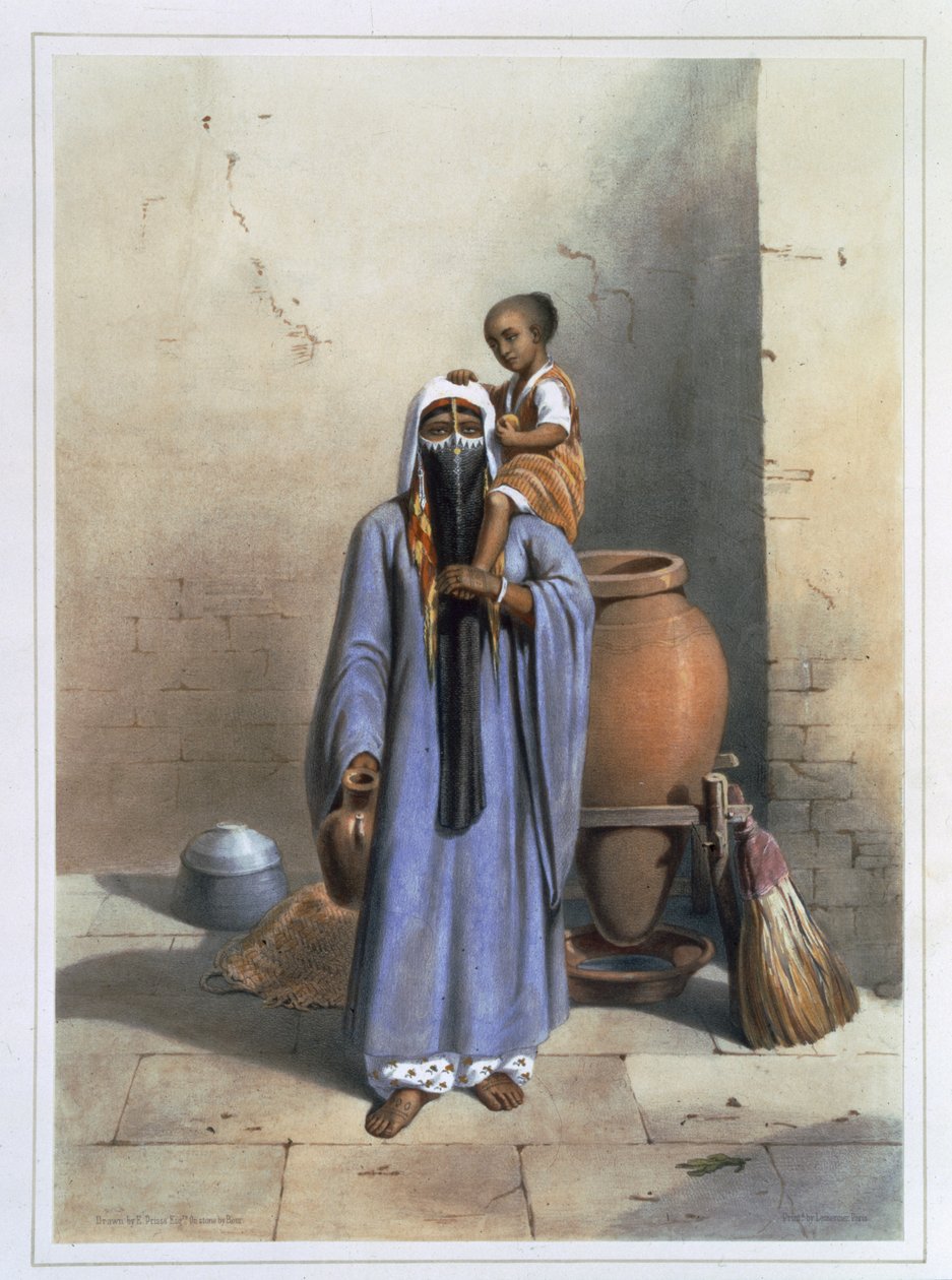 Fellah nő és gyermek, illusztráció a "Nílus völgye" című képből, metszet: Charles Bour (1814-81), kiadó: Lemercier, 1848. alkotó: Emile Prisse d