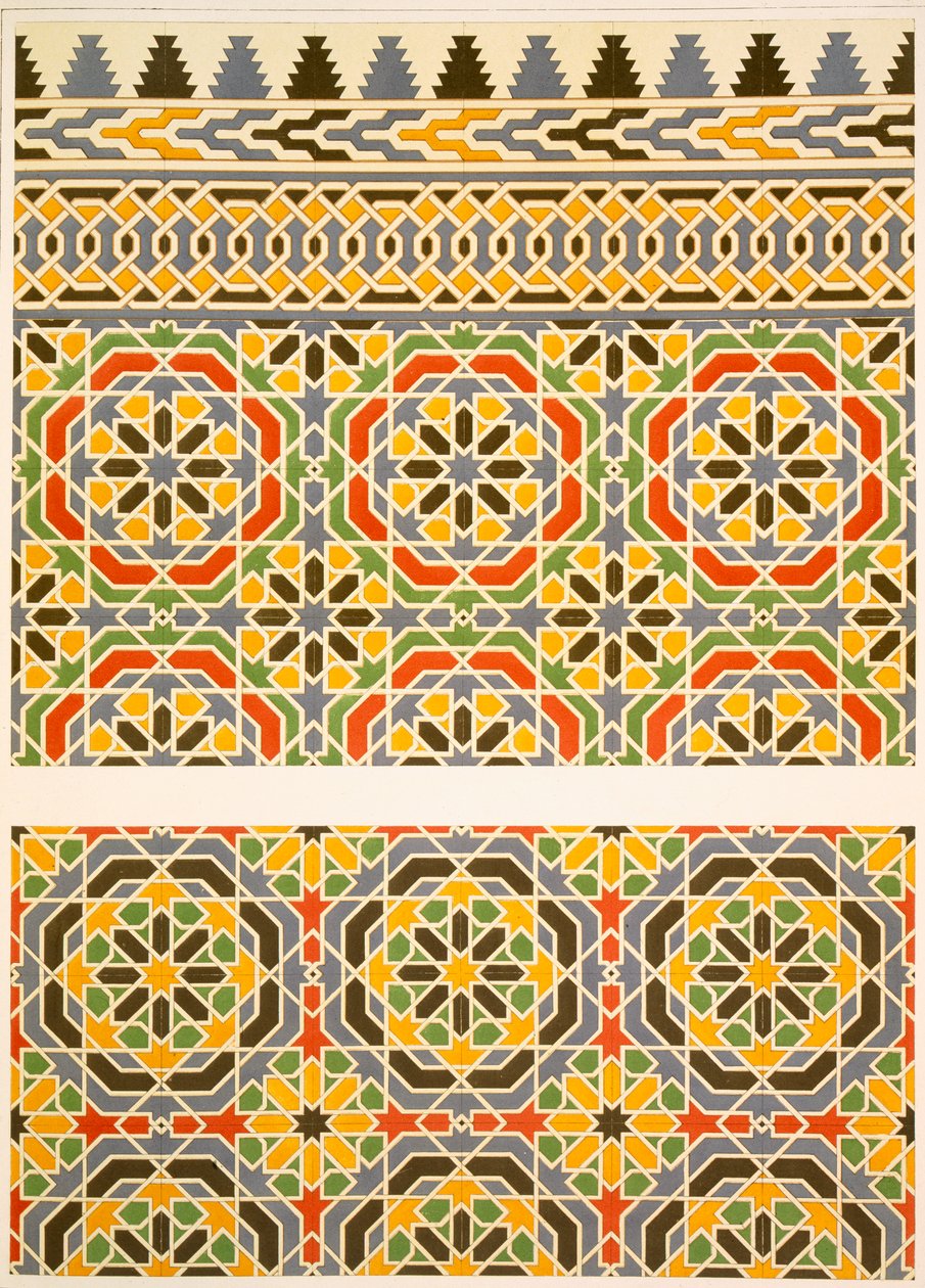Geometrikus kerámia (fajansz) díszítés a Cheykhoun mecsetből, 19. század (nyomtatás) alkotó: Emile Prisse d
