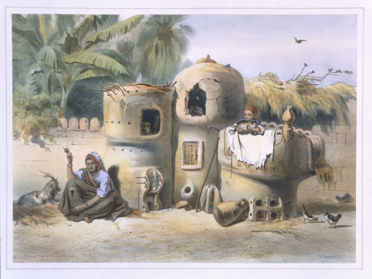 Parasztlakások Felső-Egyiptomban, illusztráció a Nílus völgyéből, Eugene Le Roux (1807-63) kocsma vésette. Lemercier, 1848 alkotó: Emile Prisse d