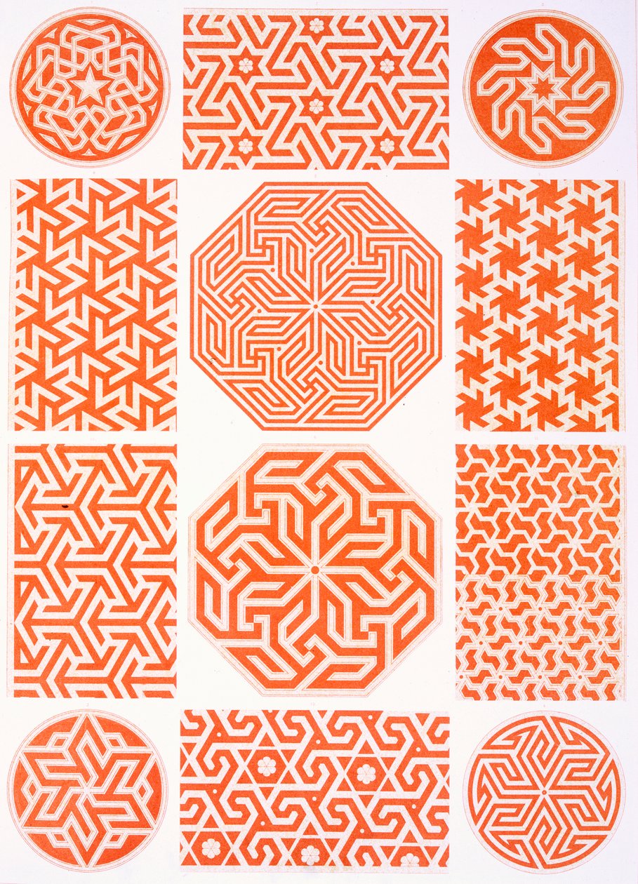 Stukkódíszítés: különböző geometrikus minták, 19. század (nyomtatás) alkotó: Emile Prisse d