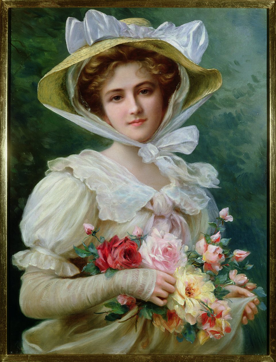 Elegáns hölgy egy csokor rózsával alkotó: Emile Vernon