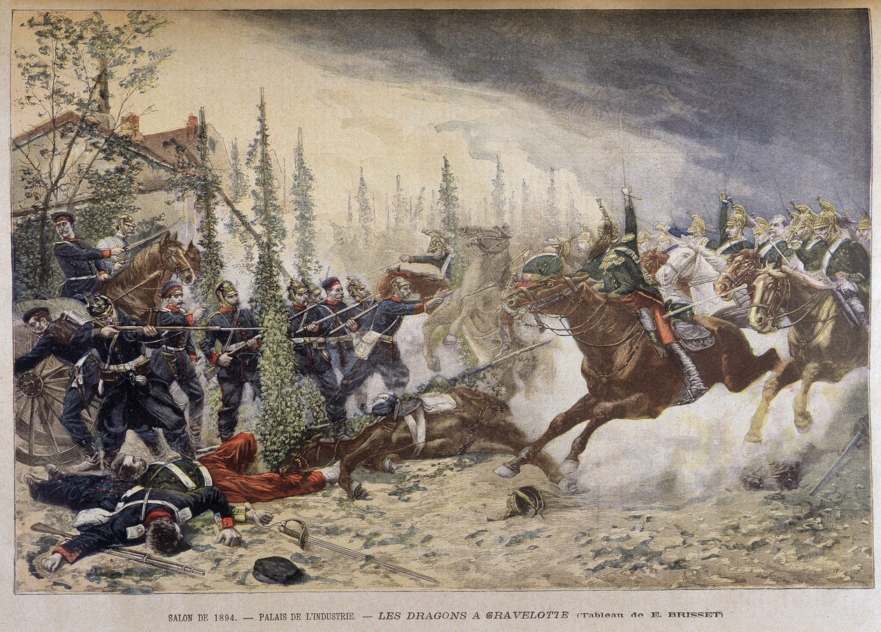 Sárkányok Gravelotte-ban (1870) – Brisset festménye, a „Le Petite Journal”-ban alkotó: Emile (after) Brisset