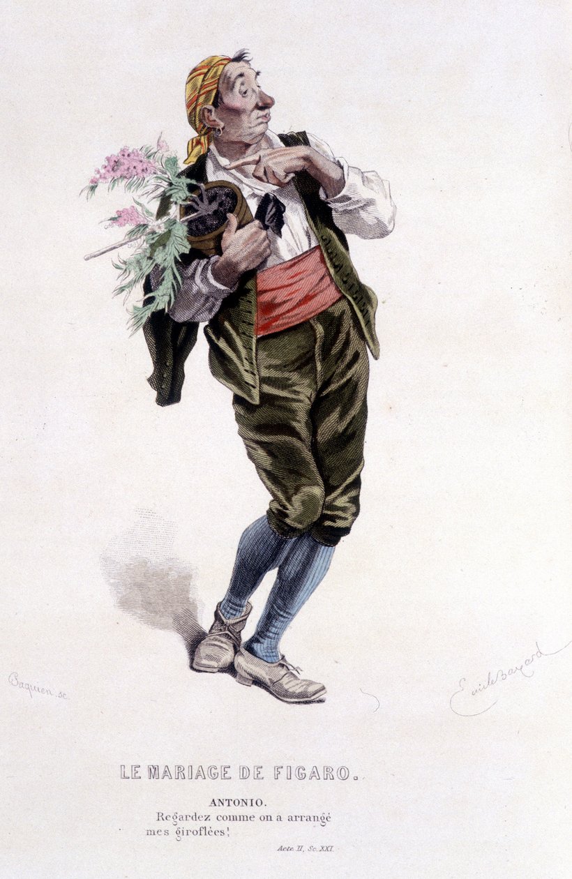 Beaumarchais (1732-1799) teljes munkája, Edouard Fournier. Emile Bayard rajza. Szerk. Laplace, Sanchez et Cie, Párizs 1876. Ez Antonio a „Figaro esküvője” című filmben. alkotó: Emile Antoine Bayard