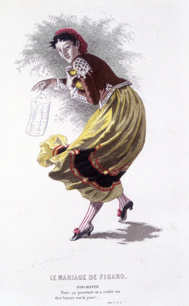 Beaumarchais (1732-1799) teljes munkája, Edouard Fournier. Emile Bayard rajza. Szerk. Laplace, Sanchez et Cie, Párizs 1876. Ez Fanchette a „Figaro esküvőjében” alkotó: Emile Antoine Bayard