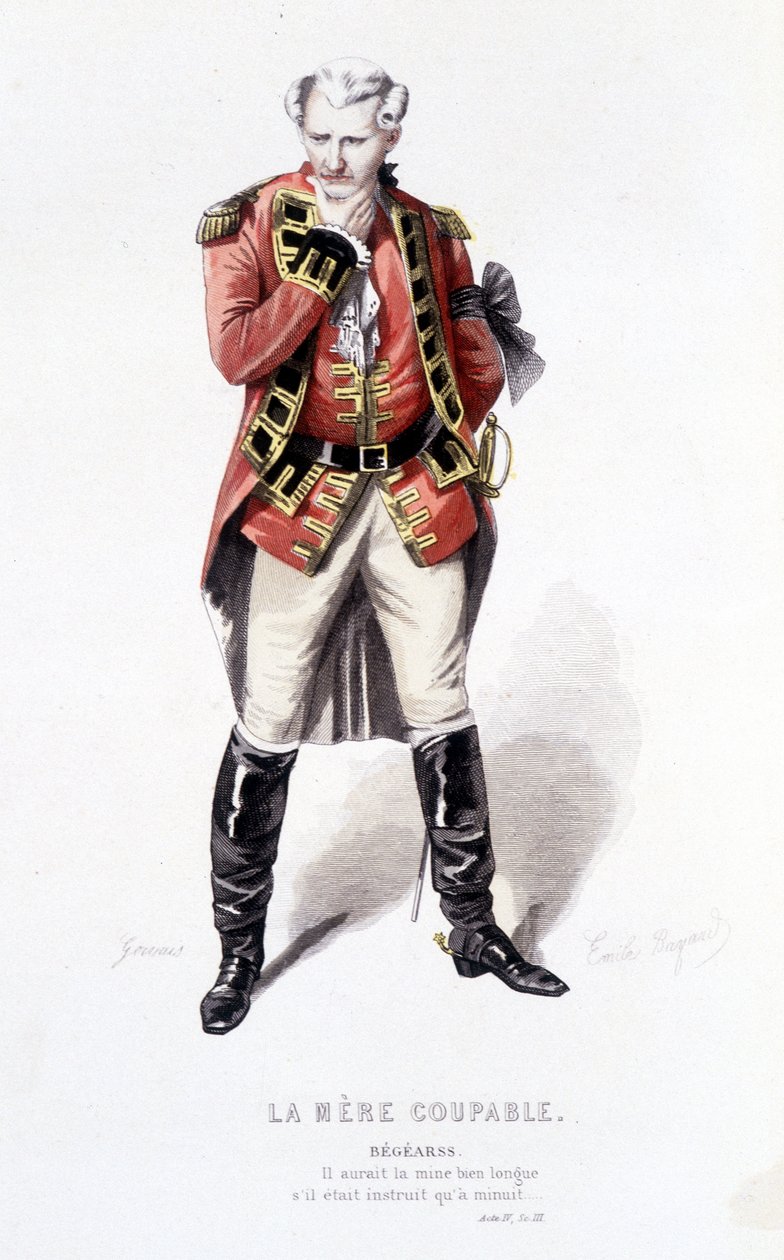 Beaumarchais (1732-1799) teljes munkája, Edouard Fournier. Emile Bayard rajza. Szerk. Laplace, Sanchez et Cie, Párizs, 1876. Ez Begearss a „Bűnös anyában” alkotó: Emile Antoine Bayard