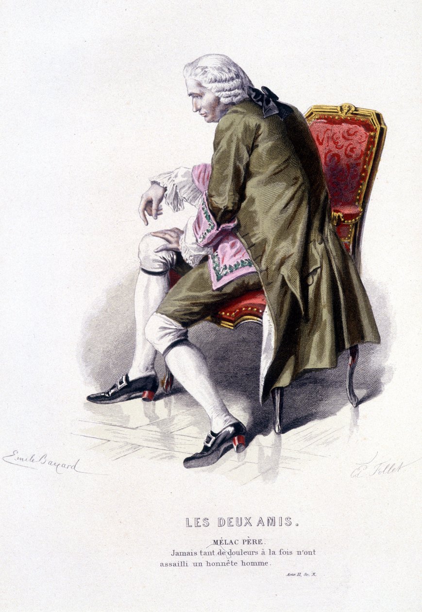 Beaumarchais (1732-1799) teljes munkája, Edouard Fournier. Emile Bayard rajza. Szerk. Laplace, Sanchez et Cie, Párizs 1876. Ez Melac Father a „The Two Friends” című filmben. alkotó: Emile Antoine Bayard