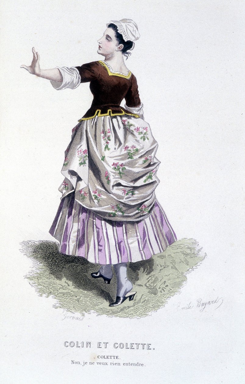 Beaumarchais (1732-1799) teljes munkája, Edouard Fournier. Emile Bayard rajza. Szerk. Laplace, Sanchez et Cie, Párizs 1876. Ez Colette a „Colin és Colette”-ben. alkotó: Emile Antoine Bayard