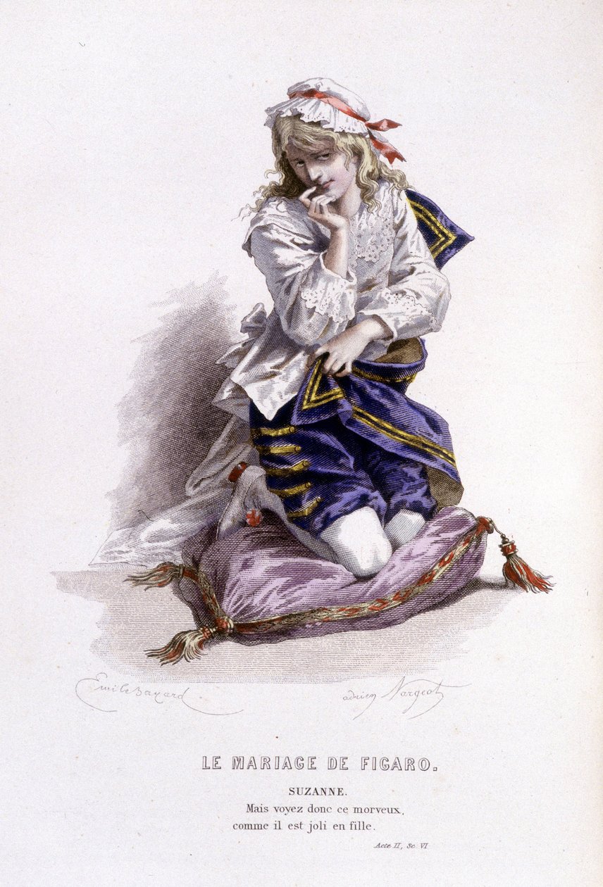 Beaumarchais (1732-1799) teljes munkája, Edouard Fournier. Emile Bayard rajza. Szerk. Laplace, Sanchez et Cie, Párizs 1876. Ez Suzanne a „Figaro esküvője” című filmben. alkotó: Emile Antoine Bayard