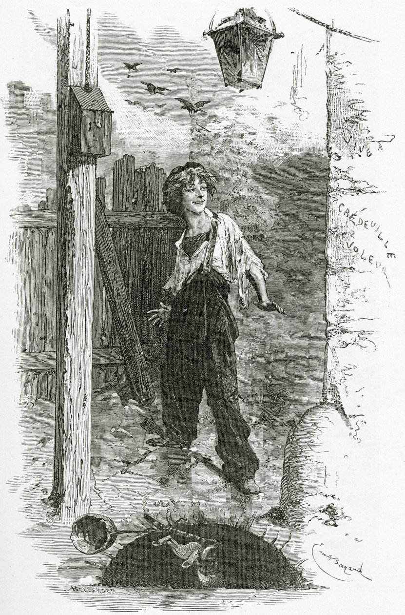 Gavroche, 19. század (bw-metszet) alkotó: Emile Antoine Bayard