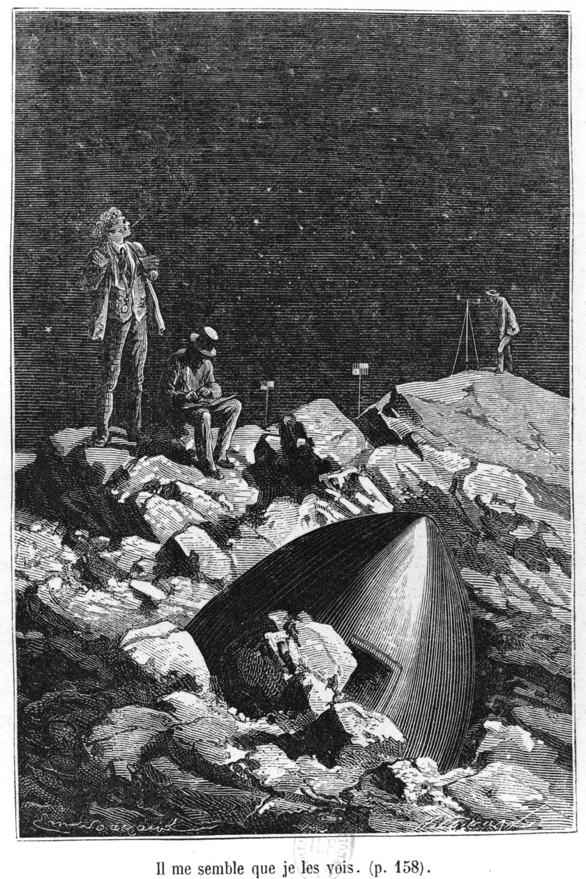 Illusztráció Jules Verne (1828-1905) Paris, Hetzel „A Földtől a Holdig” című művéből, 1865-ben megjelent alkotó: Emile Antoine Bayard