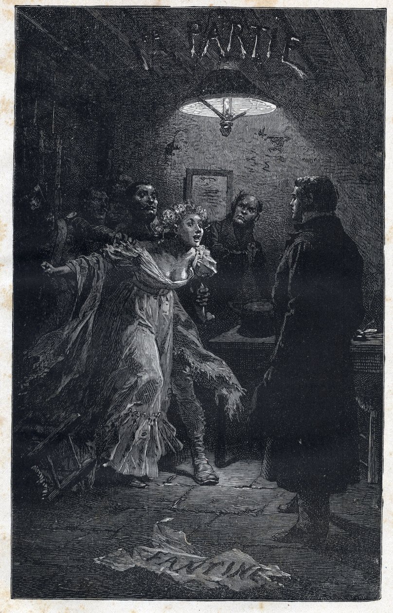 Monsieur Madeleine megmenti Fantine-t, amikor Javert letartóztatta - Illusztráció: Emile Bayard (1837-1891) a „Les miserables” című filmhez – Premier partie: Fantine, Victor Hugo (1802-1885) 1862 alkotó: Emile Antoine Bayard
