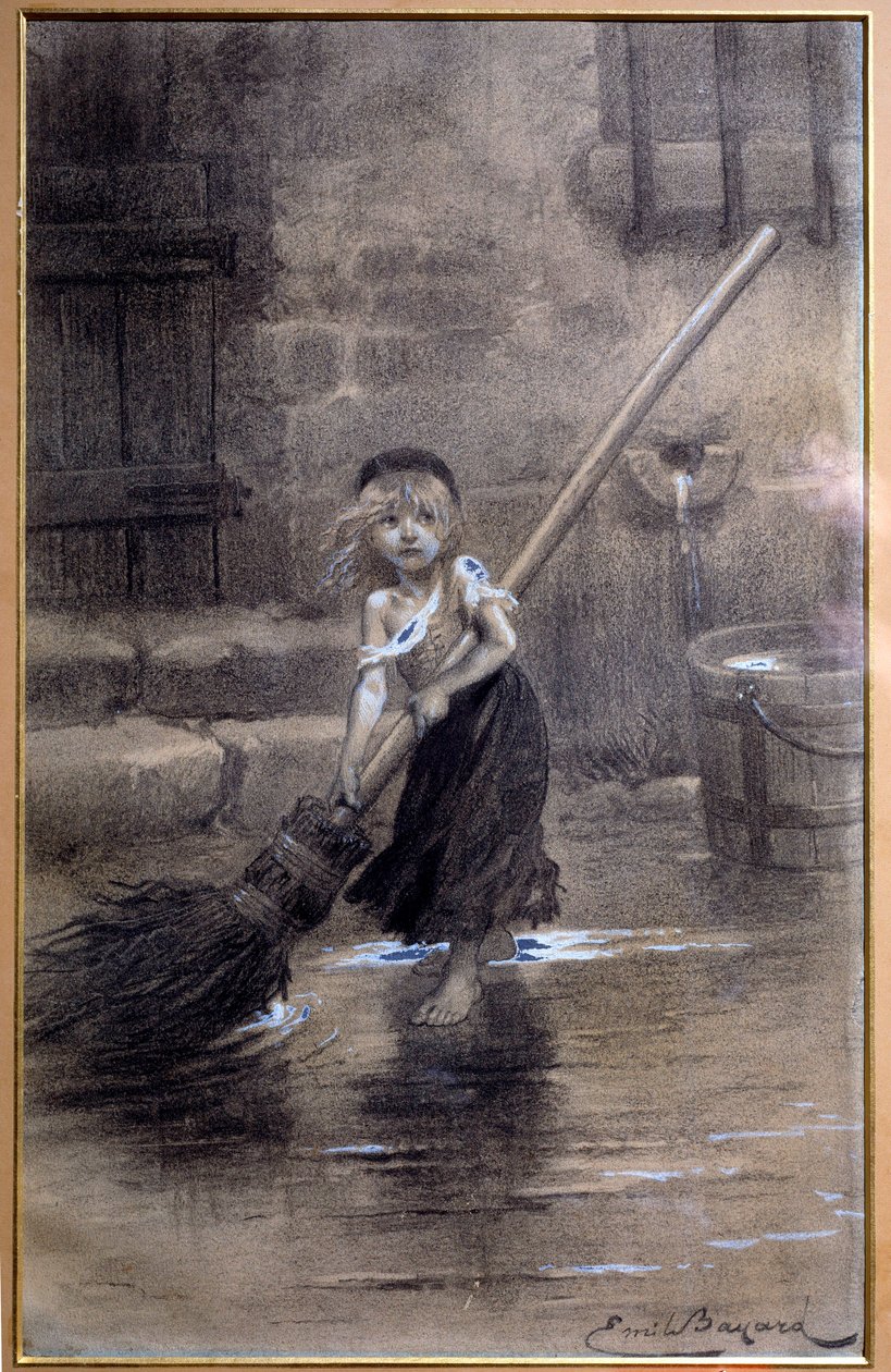 Cosette ábrázolása, mezítláb söprés. Illusztráció: Victor Hugo (1802-1885) „A nyomorultak” Emile Bayard (1837-1891) 19. században. Paris, Maison Victor Hugo alkotó: Emile Antoine Bayard
