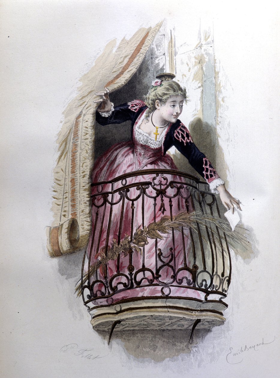 Rosine, a sevillai borbély de Beaumarchais (1732-1799) karaktere 1773-ban. Illusztráció: Emile Bayard. alkotó: Emile Antoine Bayard