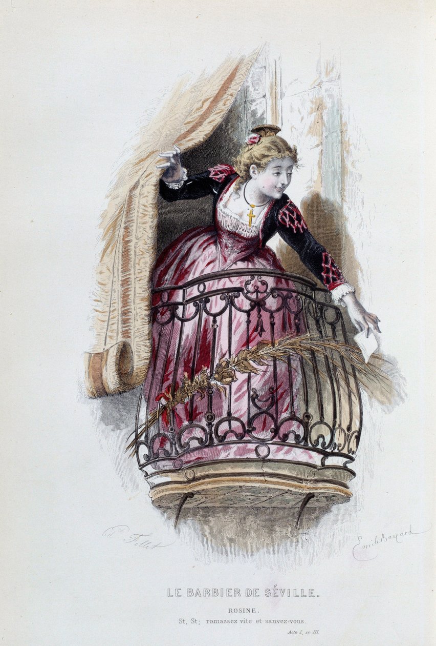 Rosine Pierre Augustin Caron de Beaumarchais (1732-1799) „A sevillai borbély”-ban, Emile Bayard (1837-1891) rajzai alkotó: Emile Antoine Bayard