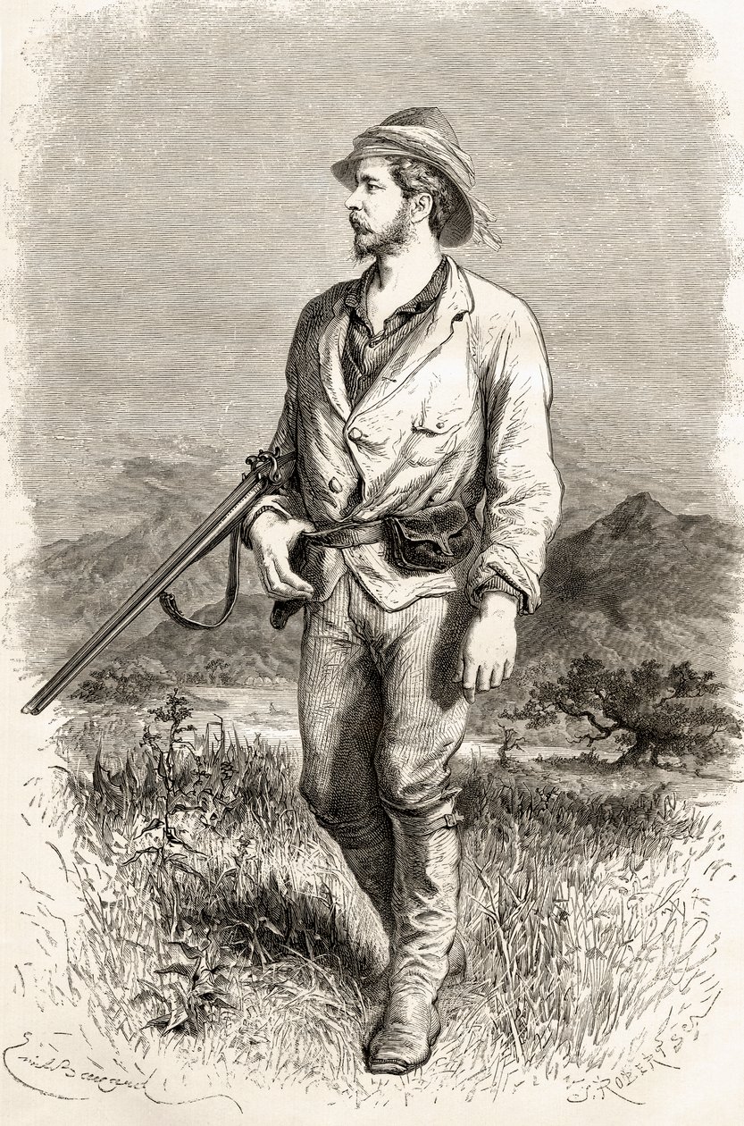 Sir Henry Morton Stanley, illusztráció a „The World in the Hands”-ből, J. Robert metszete, 1878-ban megjelent alkotó: Emile Antoine Bayard
