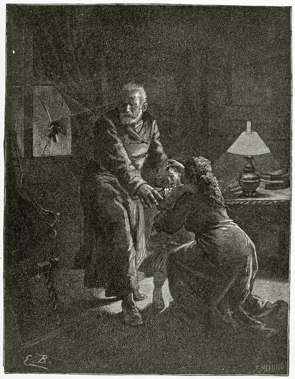 Az éjszakai támadás a Place des Barricades ellen – illusztráció a Depuis l’exilből, 19. század (bw metszet) alkotó: Emile Antoine Bayard