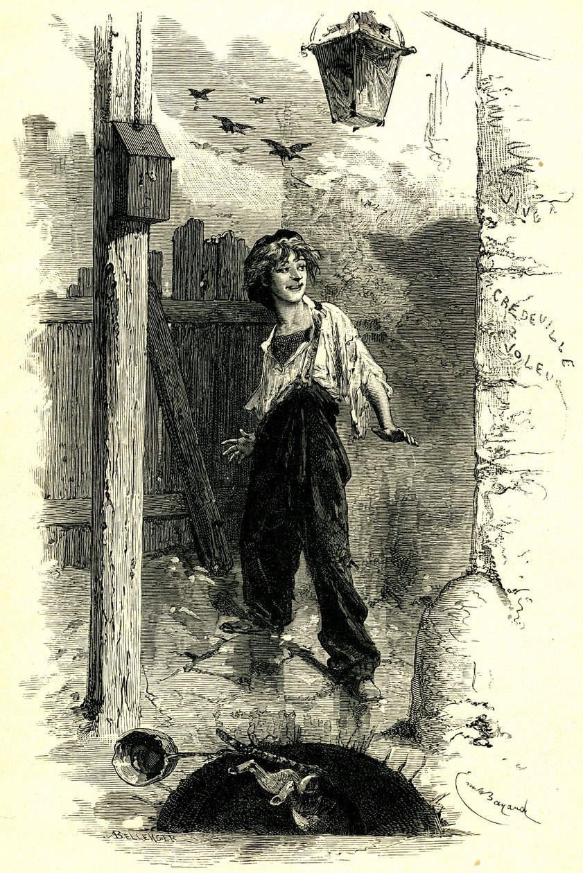 Victor Hugo: Nyomorultak. Gavroche, párizsi gyerek. Illusztráció: Emile Bayard. alkotó: Emile Antoine Bayard