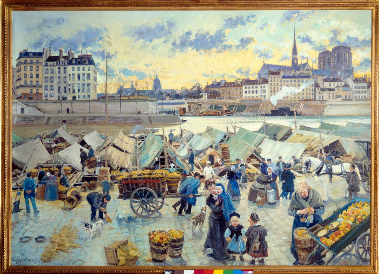 Almapiac a párizsi Hôtel de Ville rakpartján. Emile Guillier festménye (1849-1883) alkotó: Emile Antoine Guillier