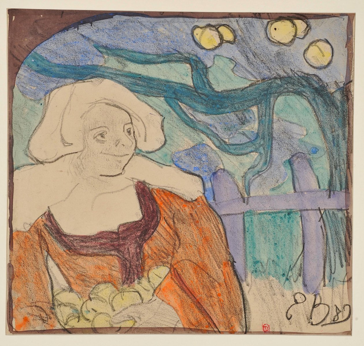 Almát szedő breton nő [b. felvétel] alkotó: Emile Bernard