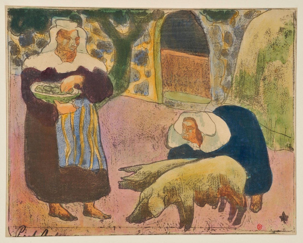 Breton nők, akik a disznókat etetik alkotó: Emile Bernard