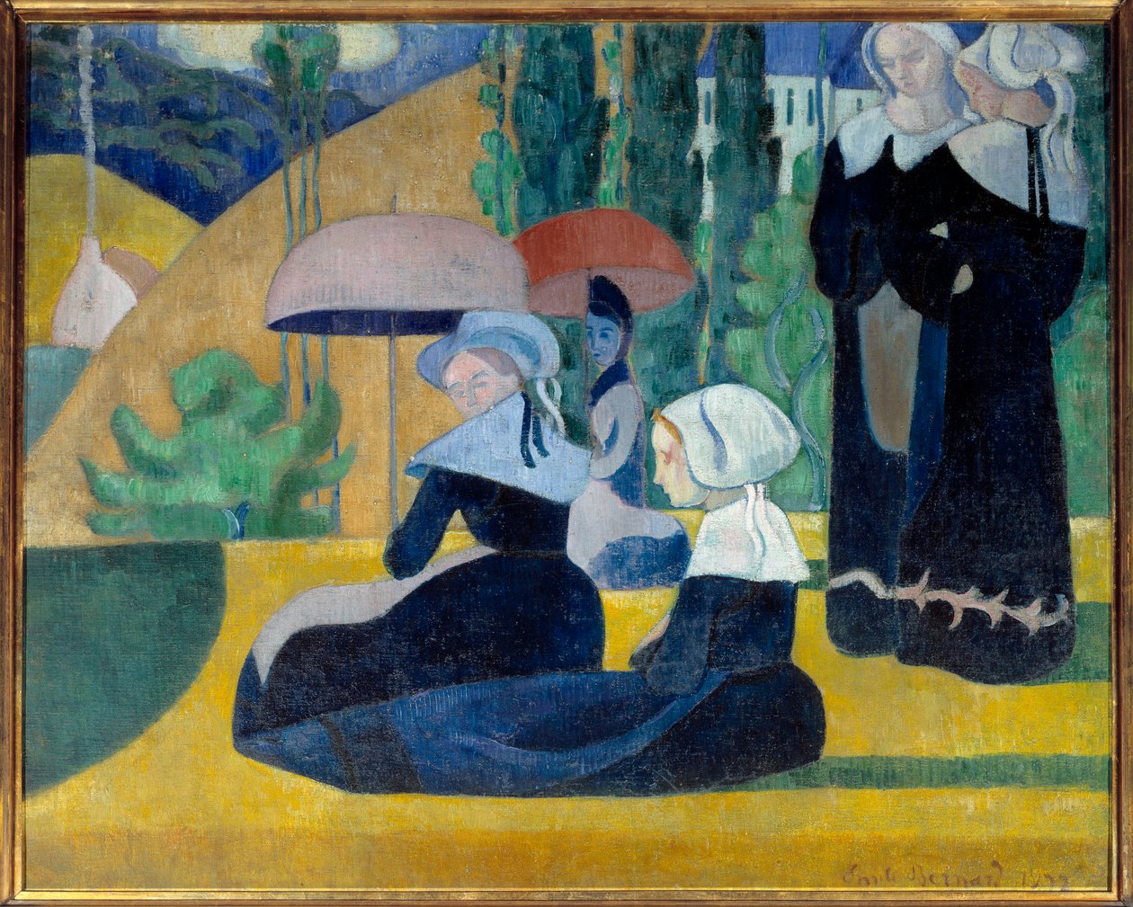 Bretonok esernyőkkel alkotó: Emile Bernard