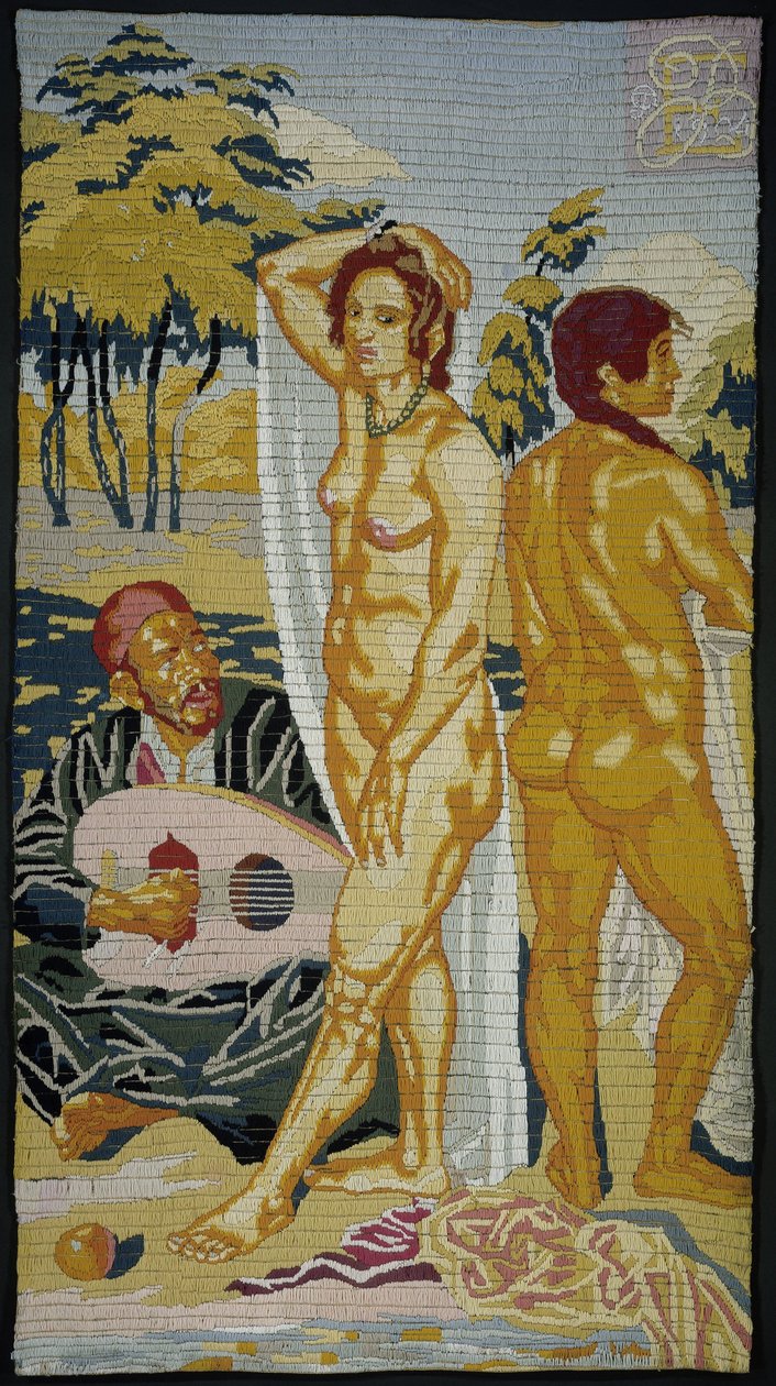 Geborduurd asztal; Két fürdőző alkotó: Emile Bernard