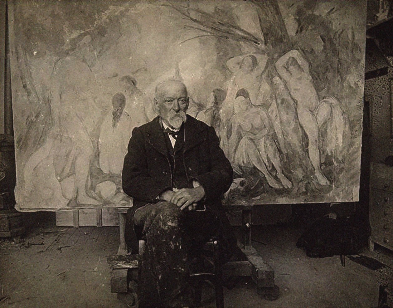 Paul Cézanne Les Lauves-i műtermében, 1904. alkotó: Emile Bernard
