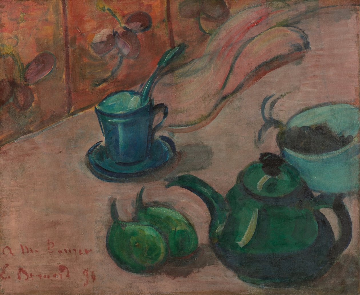 Csendélet teáskannával, csészével és gyümölccsel alkotó: Emile Bernard
