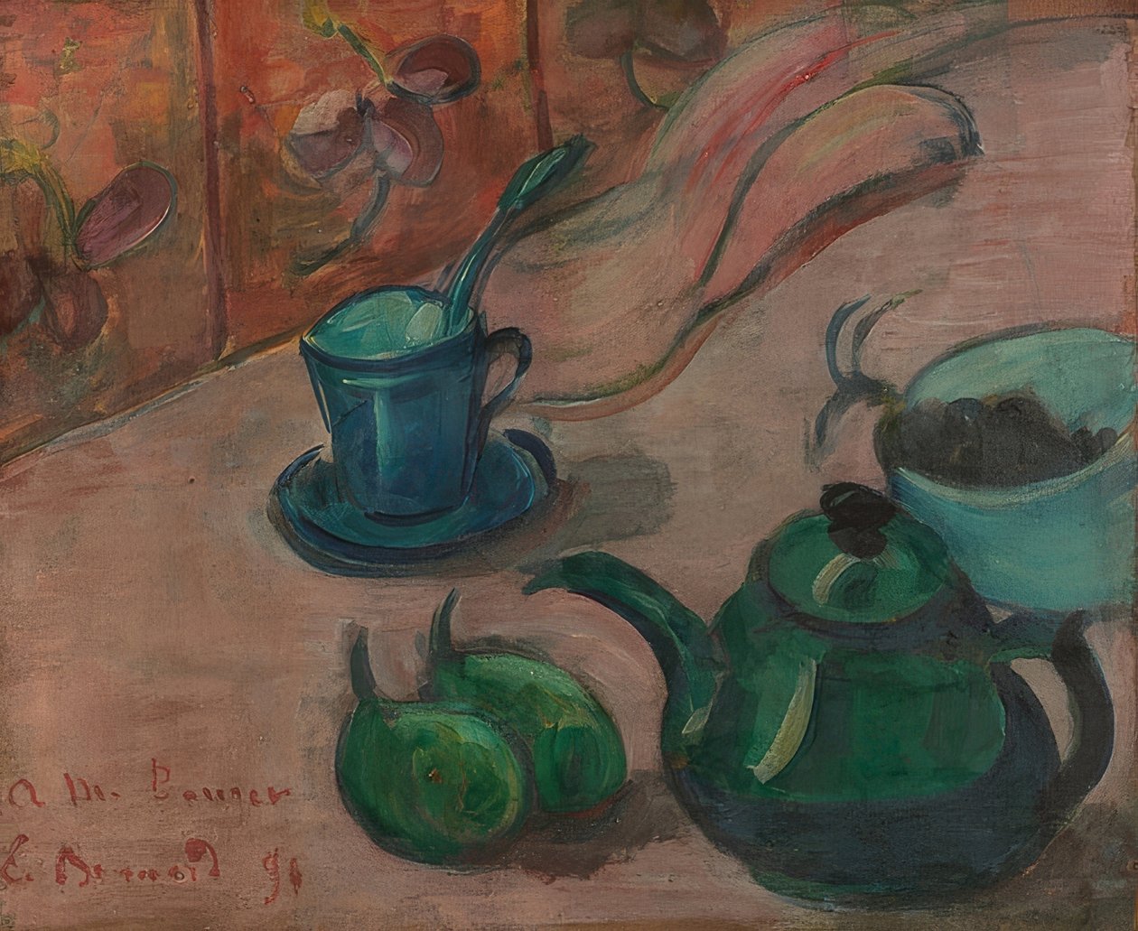 Csendélet teáskannával, csészével és gyümölcsökkel. 1890 alkotó: Emile Bernard