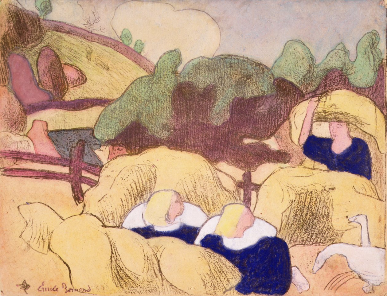 Nők szénakazalban, a „Les Brettoneries” sorozatból alkotó: Emile Bernard