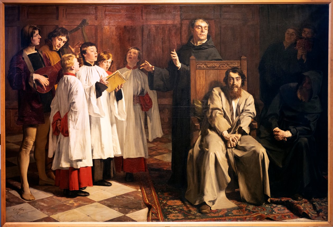 Emile Wauters. Hugo van der megy a Vörös kolostorban. 1872. Olaj, vászon. (olajfestmény) alkotó: Emile Charles Wauters