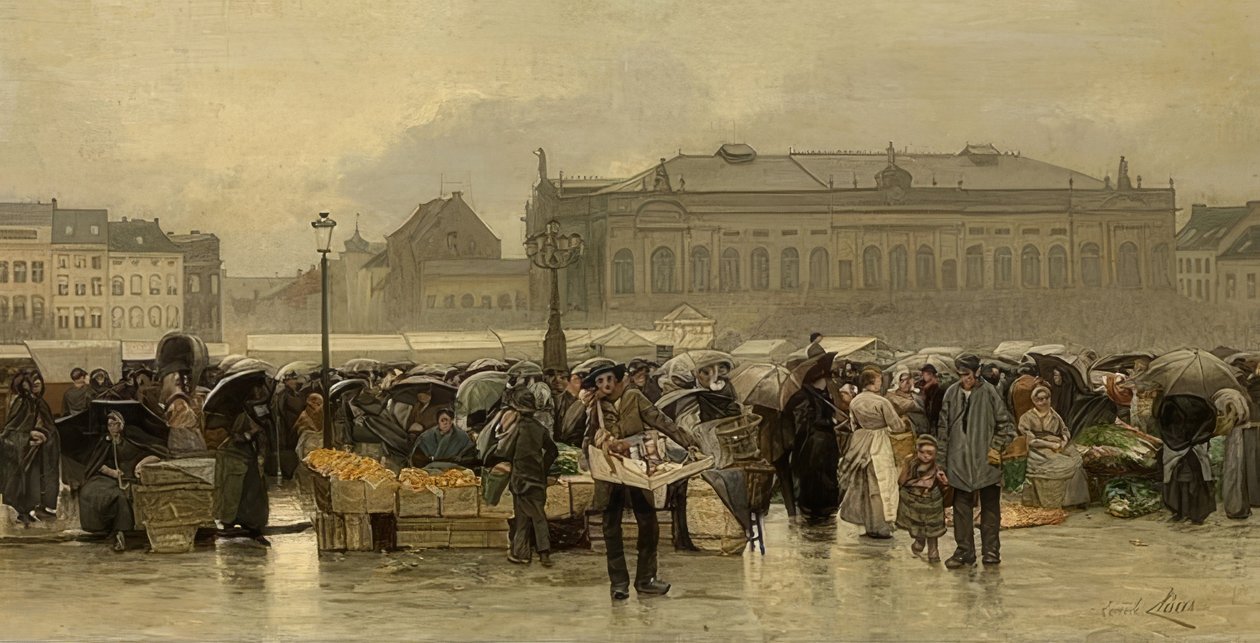 A piac az antwerpeni színház előtt alkotó: Emile Claus