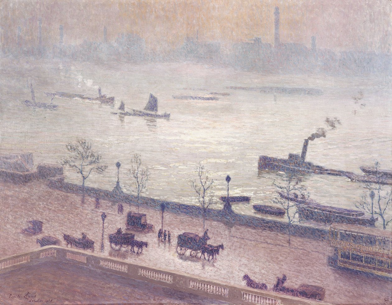 Reggeli fényvisszaverődés a londoni Temzén alkotó: Emile Claus