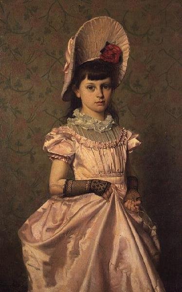 Rózsaszín lány portréja alkotó: Emile Claus