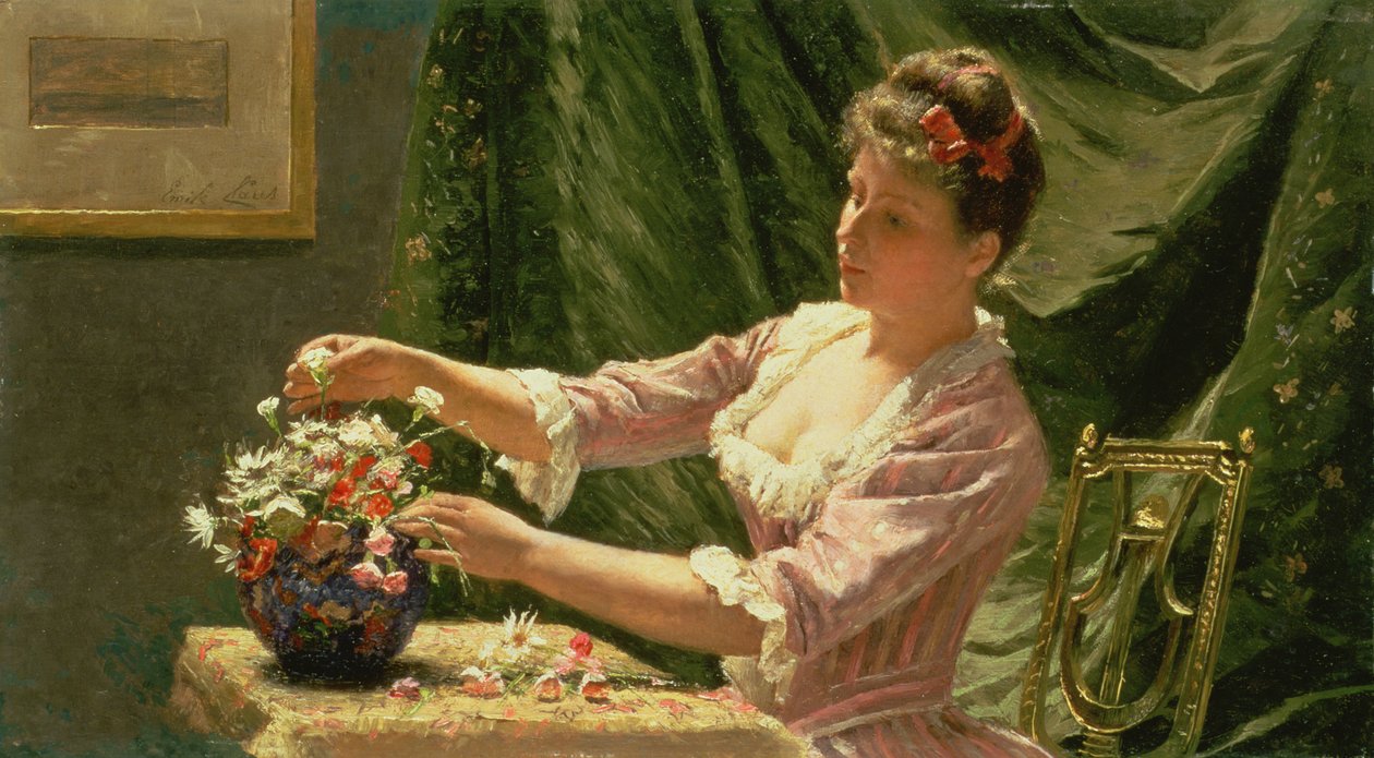 Fiatal nő virágokat rendez alkotó: Emile Claus