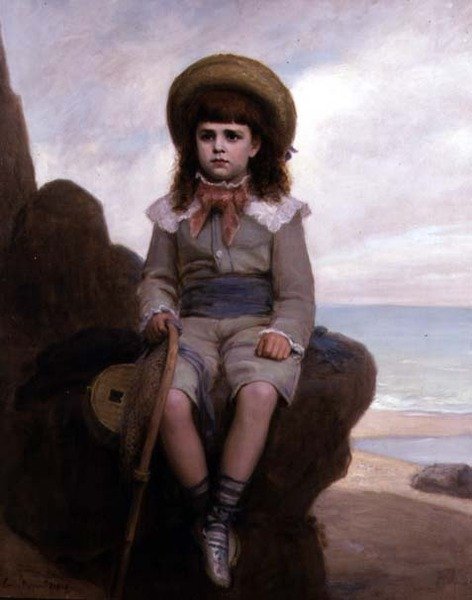 Fiú egy sziklán garnélarákhálóval alkotó: Emile Dupont Zipcy