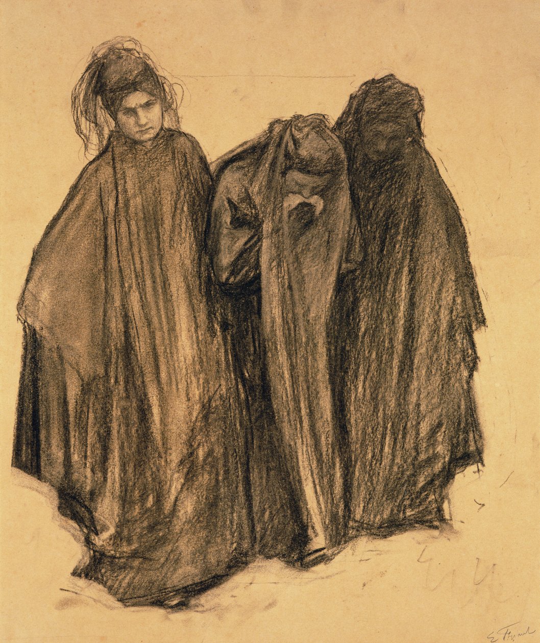 Tanulmány a La D0uleur számára, 1899 (szén papíron) alkotó: Emile Friant