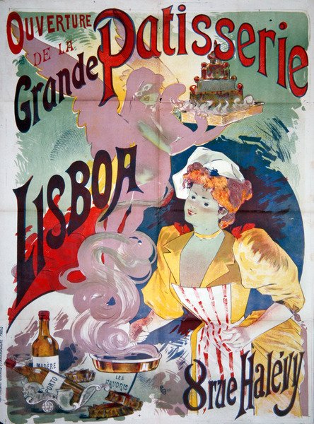 A "Grande Patisserie Lisboa" megnyitását hirdető plakát Párizsban, 1895 körül (színes litográfia) alkotó: Emile Georges Giran