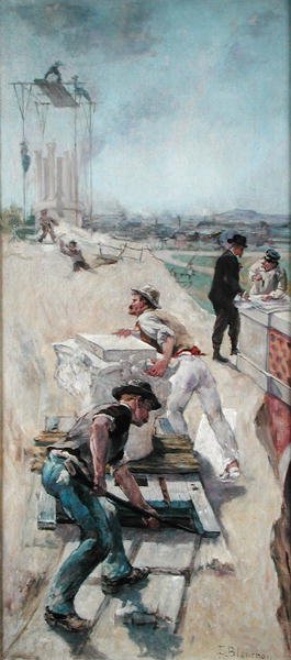 A párizsi Hotel de Ville épületét építő munkások alkotó: Emile Henri Blanchon